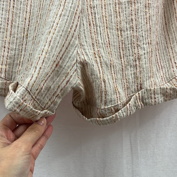 Hem & Thread Linen Blend Tan Stripe Button Up Romper Womens Size M - Picture 9 of 11